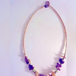 Necklace w bronze Freshwater Pearls, Agates, Glass, Seed Beads & stone pendant